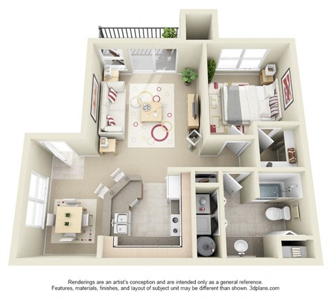 Floor plan for 1 bed, 1 bath, 690 sqft